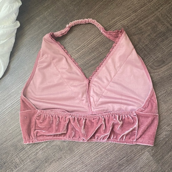 pink velvet small stretch halter lace bralette - Picture 4 of 12